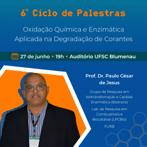 Oxidação Química e Enzimática Aplicada na Degradação de Corantes - 6º Ciclo de palestras @ Auditório UFSC Blumenau (B125)